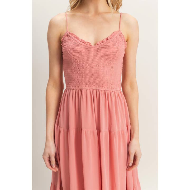 HYFVE - Wholesale Dress - Women's - HF25A760-Chiffon Smocked Bodice Tiered Midi Dress