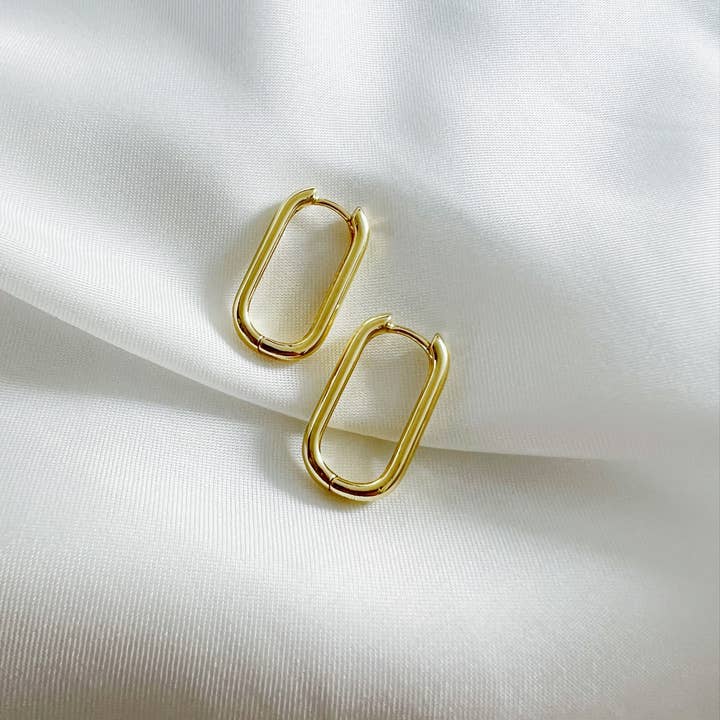 Kamryn Oblong Oval Hoops Earrings Gold Filled for wholesale by True by Kristy Jewelry