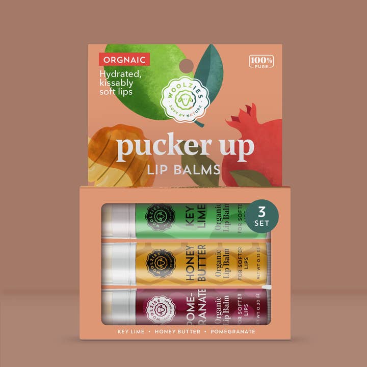 Woolzies - Wholesale Lip Balm Set - Pucker Up Lip Balms Set Of 3
