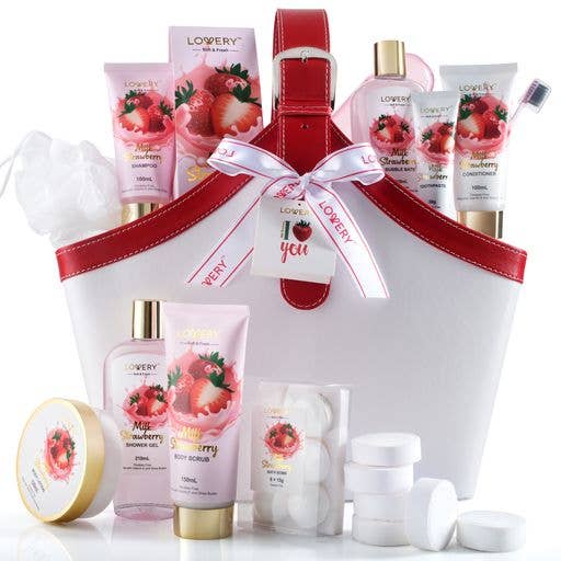 Home Spa Kit Gift Set – Strawberry Milk Bath Set, 25 Pieces for wholesale by Lovery