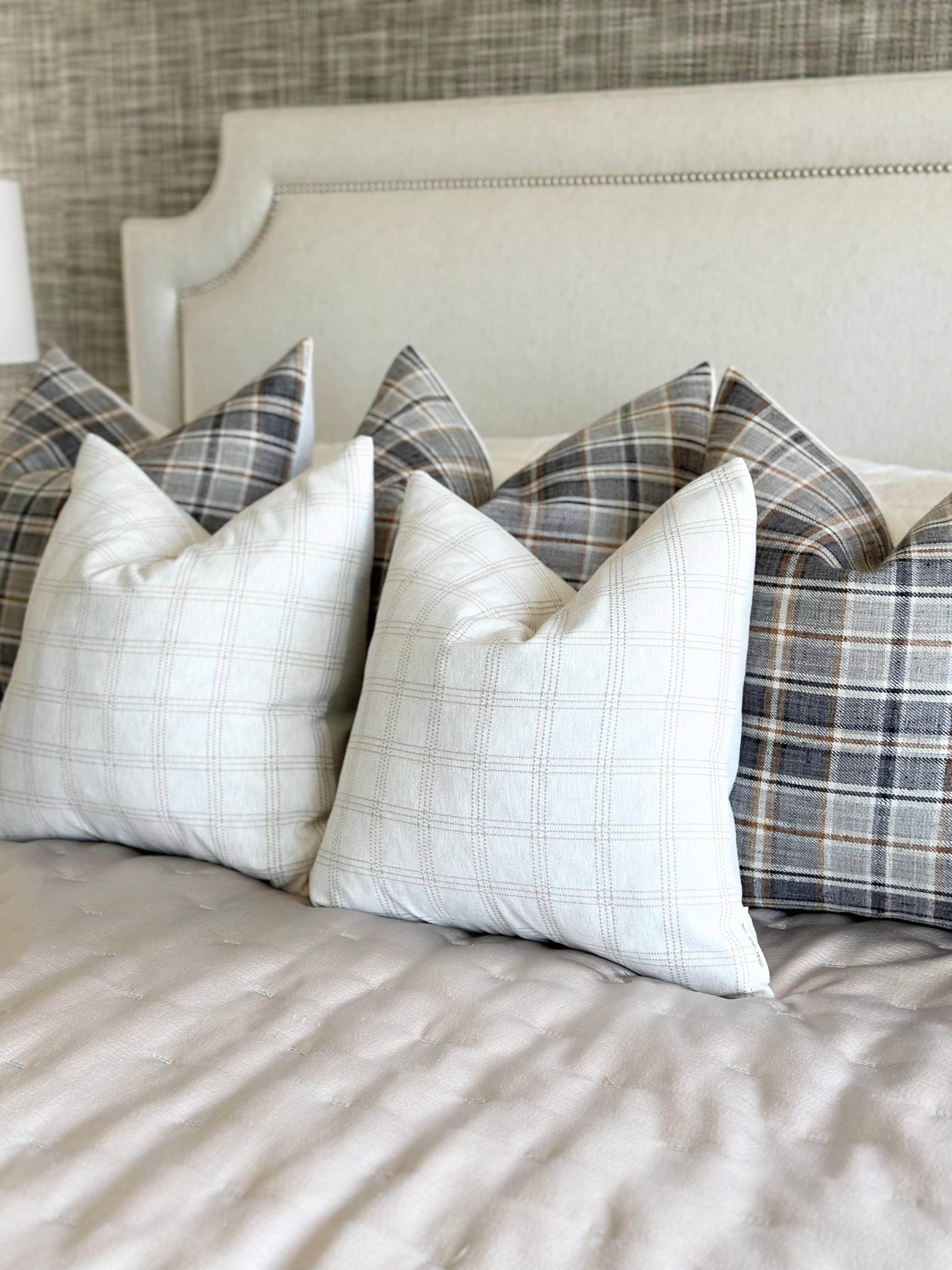 Orange Grove Home - Wholesale Throw Pillow Cover - Beige & ivory Dotted Plaid Pillow Cover 20x201