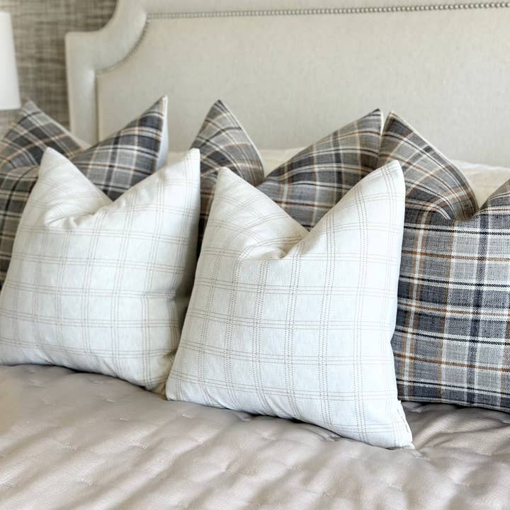 Orange Grove Home - Wholesale Throw Pillow Cover - Beige & ivory Dotted Plaid Pillow Cover 20x201