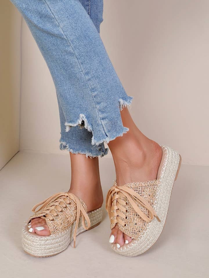 Joia Paris - Wholesale Sandals - Women's - Lace-up woven platform espadrille sandals H8-8863