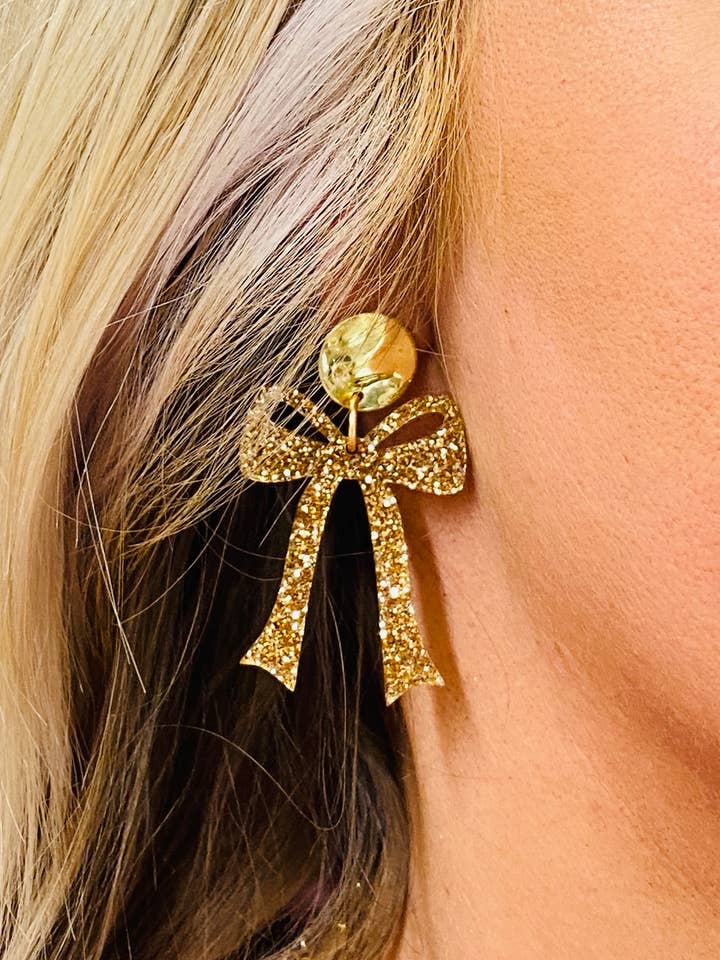 GOLD GLAMOUR GLITTER BOW DANGLE GOLD COIN for wholesale by Sandy Lou Designs