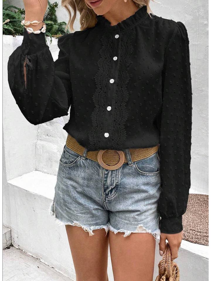 Miss Sparkling - Venta al por mayor Blusa - Mujer - Top de encaje Swiss Dot