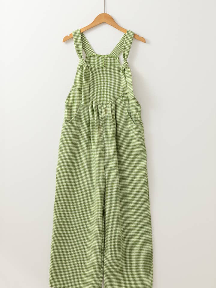 Green Gingham Wide Leg Loose Overall with Pockets for wholesale on Faire3
