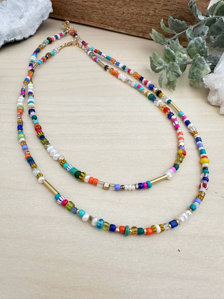 Funfetti necklace - Colorful short beaded necklace for wholesale by Pyrite and Pearls