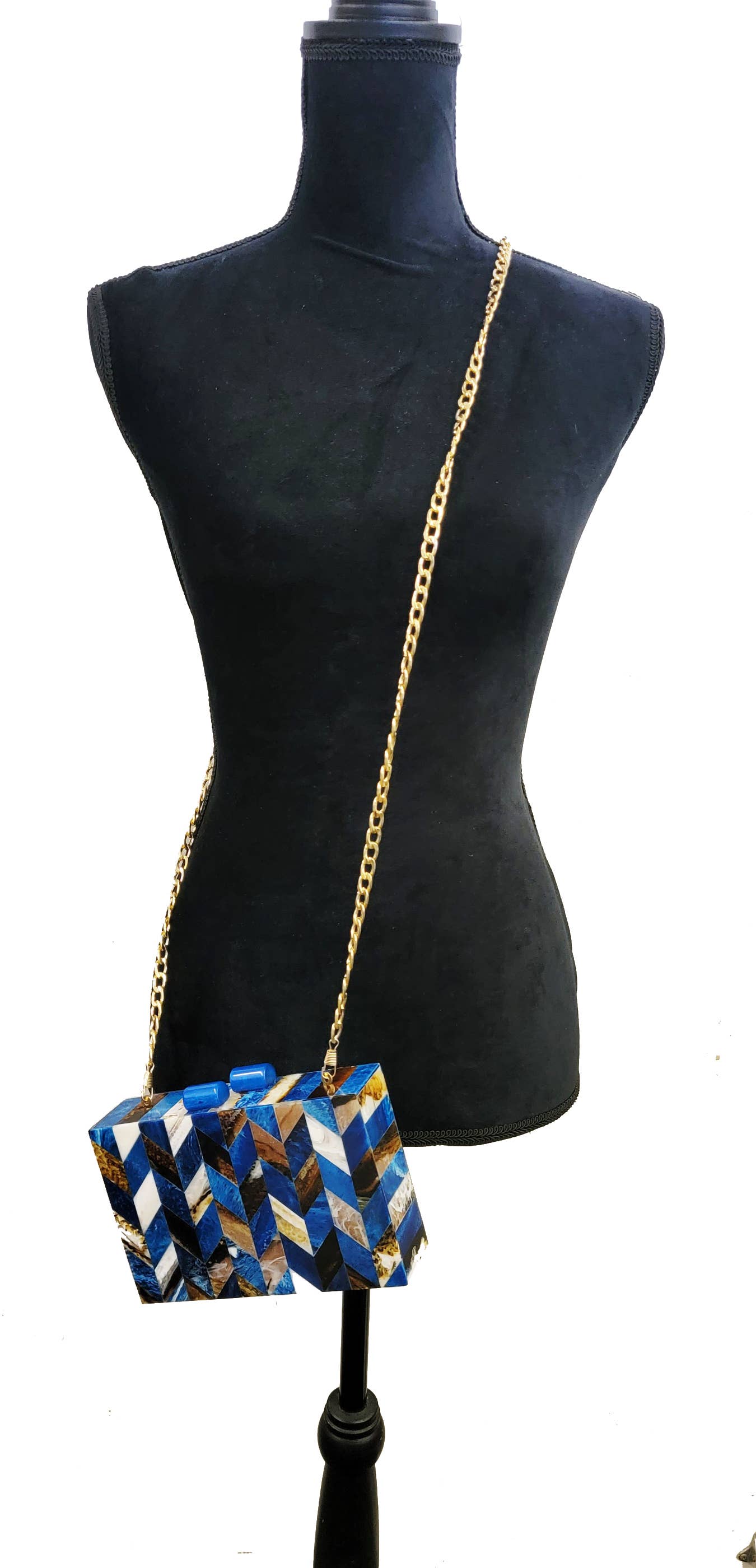 Ricki designs - Wholesale Clutch Bag - Women's - BOX BAG BLUE DIAMOND WOOD ACRYLIC INLAY1