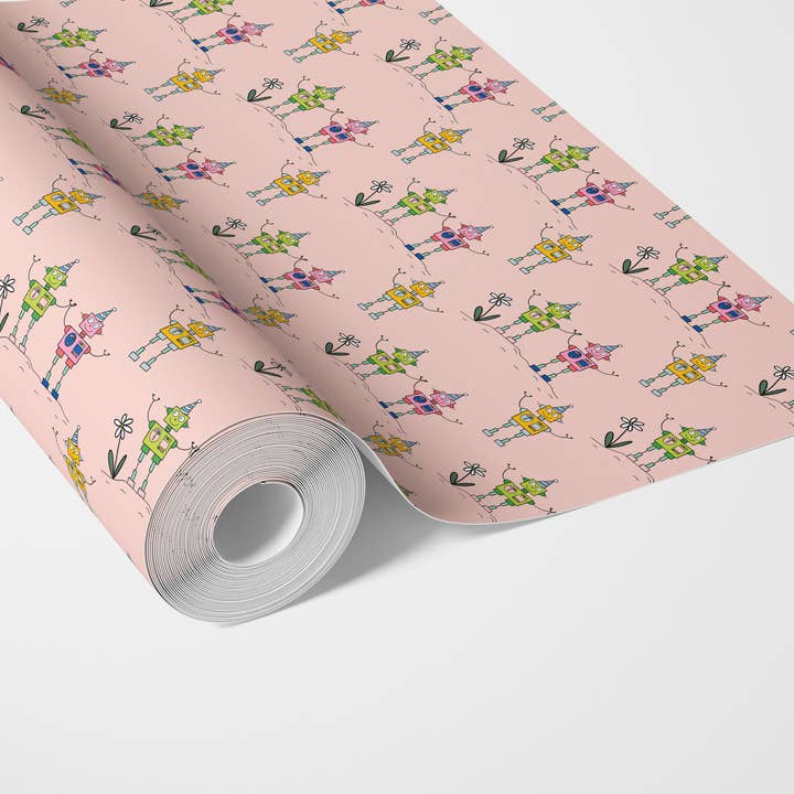 High-Fiving robotter i indpakningspapir til fødselsdagsfesthatte for engroshandel hos Tiny Human Print Co.