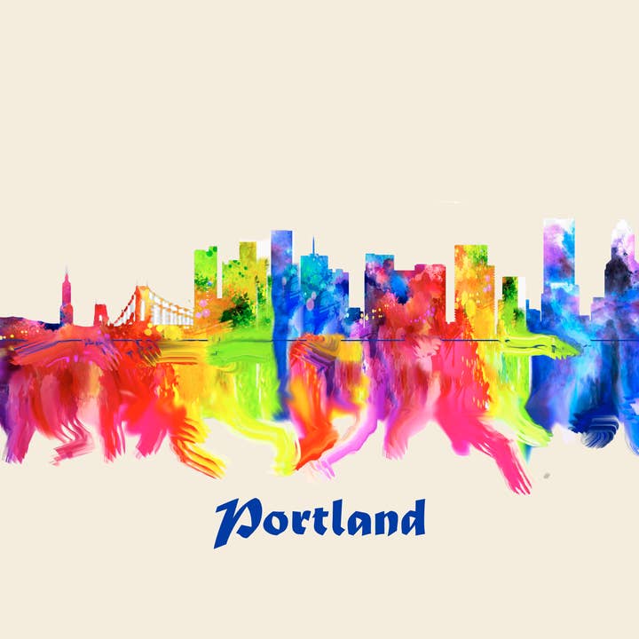 City Of Portland Skyline Poster Watercolor Art for wholesale by BMS BIZ