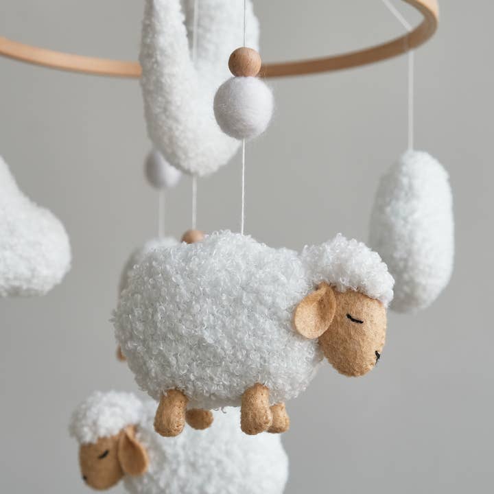 ChilDreams - Wholesale Baby Mobile - Boucle Sheep Baby Crib Mobile, White boucle clouds mobile