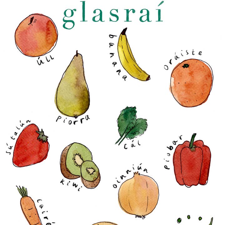 Hannah Lloyd Art – wholesale Konsttryck - Barn och baby – A3 Irländskt tryck — Frukt och grönsaker/Torthaí agus Glasraí3