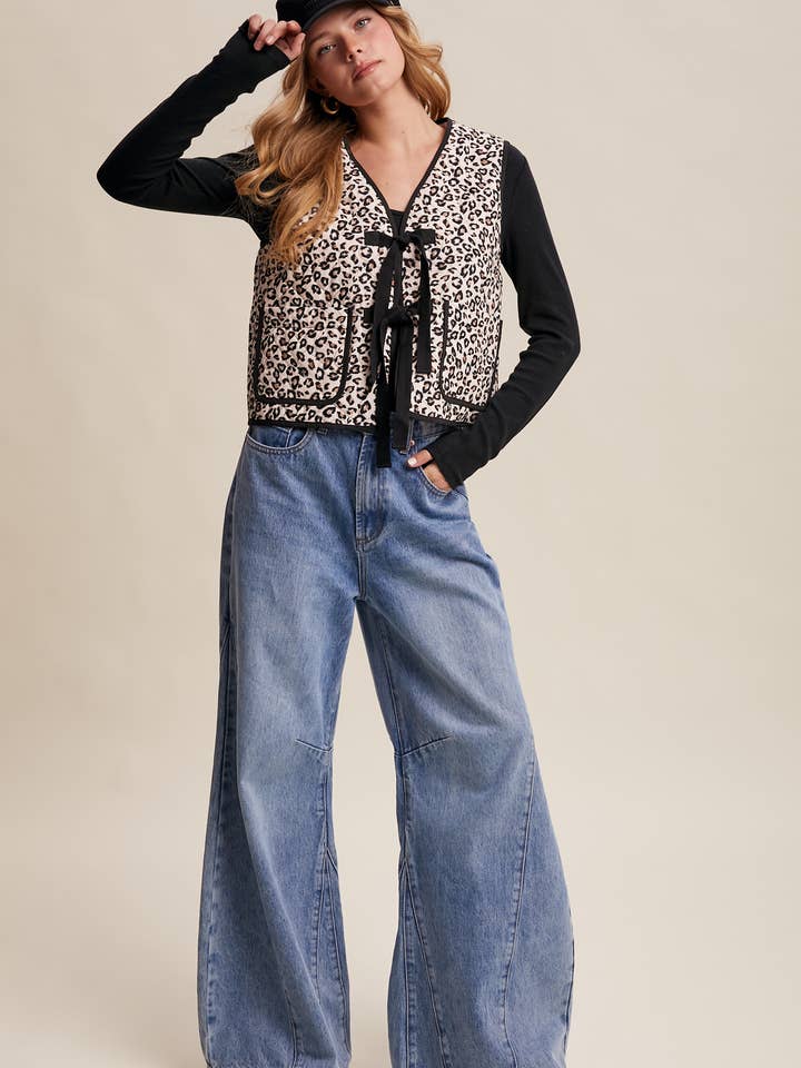 Leopard Print Quilted Vest LVT020 for wholesale by Listicle
