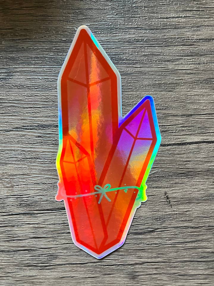 Autocollant brillant en cristal Holo rouge, joli autocollant brillant pour ordinateur portable, voiture, bouteille d'eau et étui de téléphone pour la vente par Murder of Crows Studio