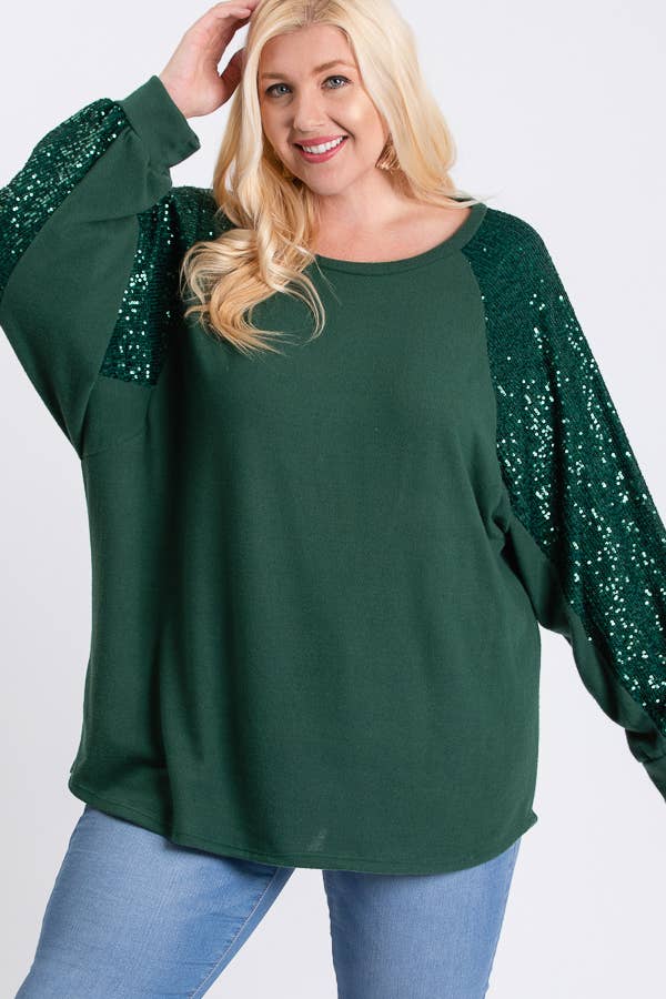 7th Ray - Wholesale Tunic - Women's - [PLUS SIZE] Brushed Knit Sequin Long Sleeve Top T2937XL20