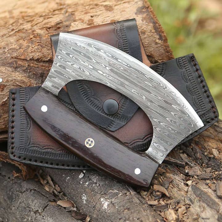 Shokunin USA - Wholesale Kitchen/Utility Knife - 6.0" Mezzaluna Ulu Knife With Exotic Wenge Wood Handle1