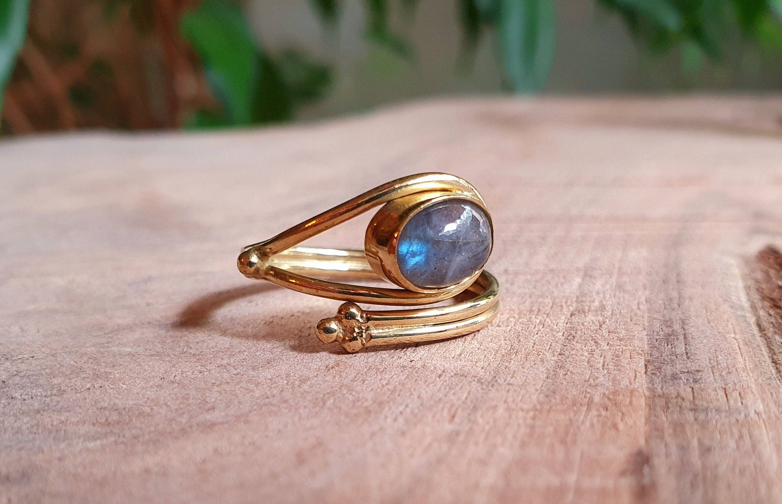 Kaali Boutique - Wholesale Multi-Stone Ring - Adjustable Labradorite Ring Ethnic style Brass / Boho /  Bohemian / Psy / Rustic / Tribal / Gypsy / Festival / Healing / Festival1