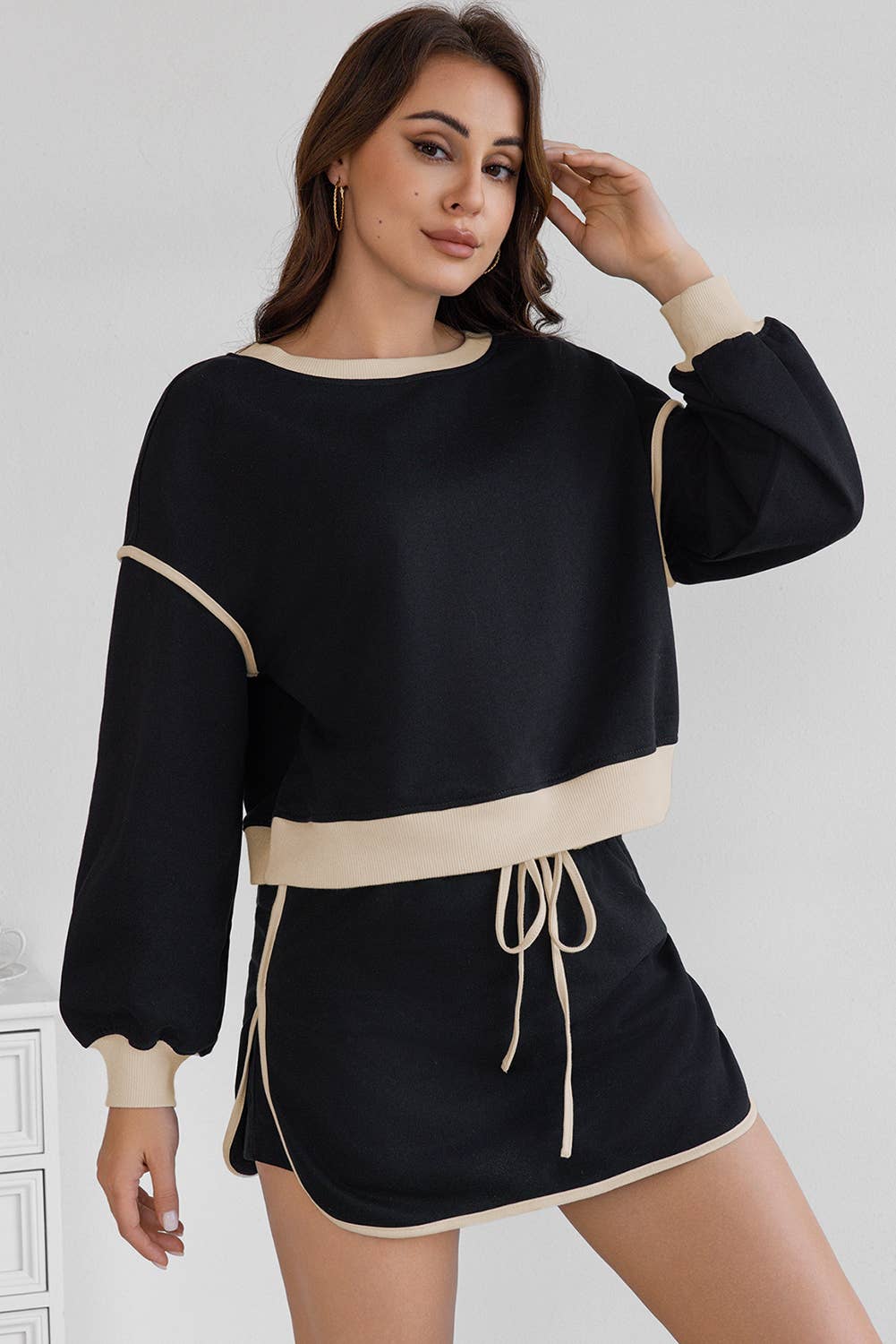 LA Society - Vente Ensemble haut et jupe - Femme - Ensemble pull ample contrasté et jupe à lacets5