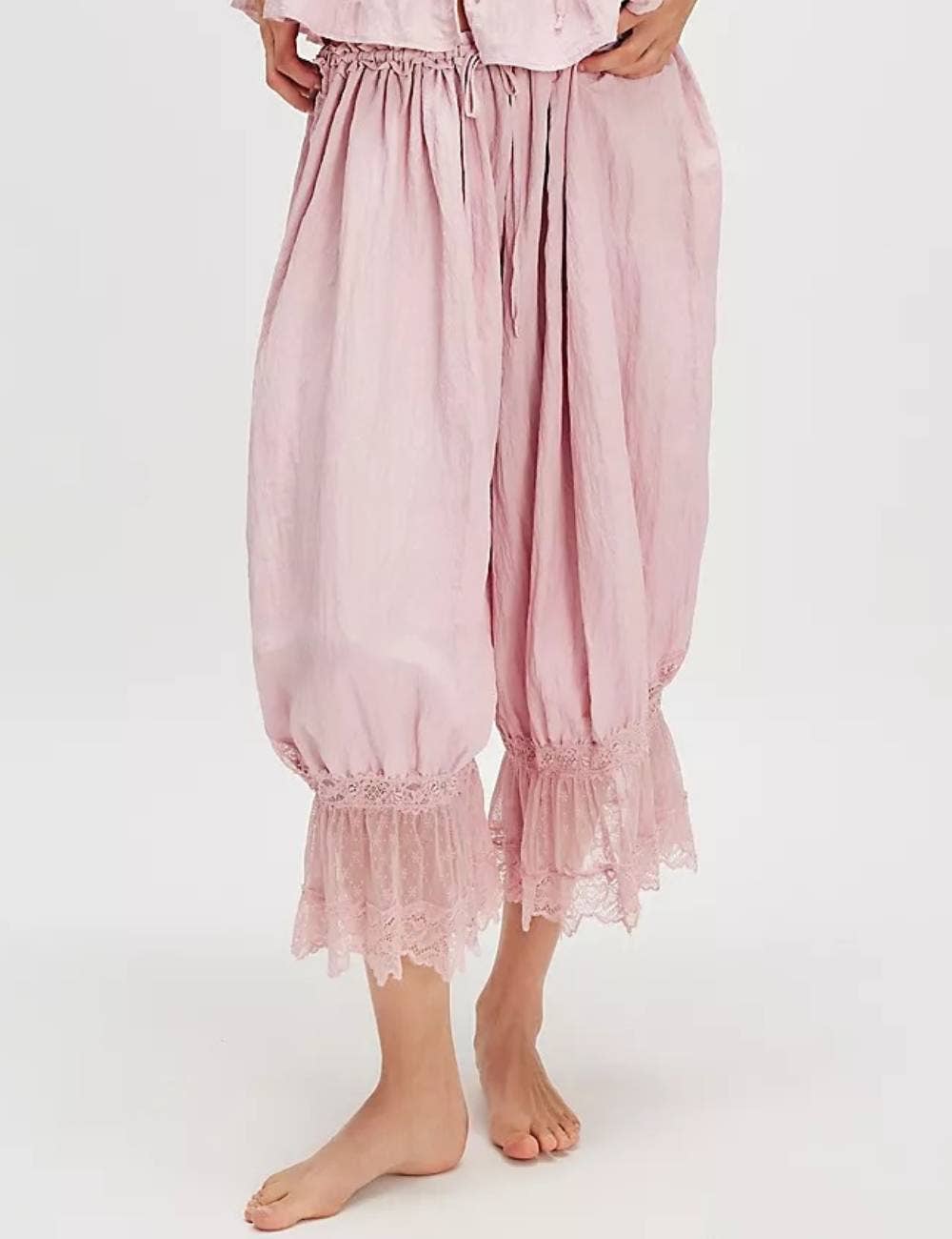 Sweetkama - Vente Pantalon – femme - Pantalon lanterne à taille élastique avec cordon en dentelle pour femmes14