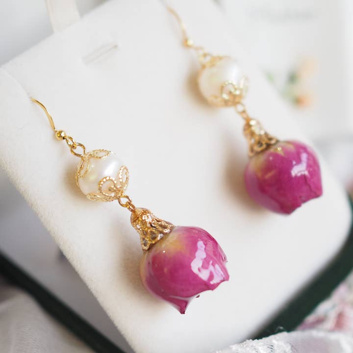 The lady must have oversized freshwater pearl real rose earrings for wholesale by NatureAmbient