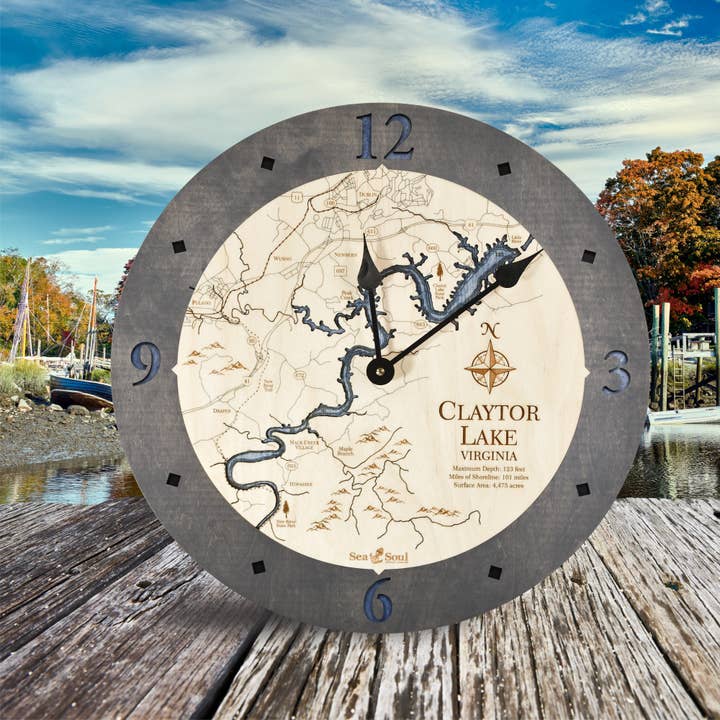 Sea & Soul Nautical Chart Art - Wholesale Wall Clock - Claytor Lake Virginia Nautical Map Wood Wall Clock - 2 Level11