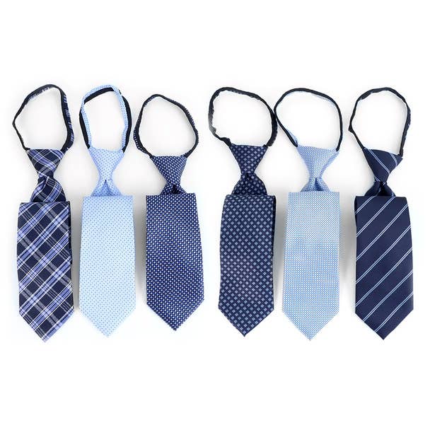 Selini New York - Wholesale Necktie - Men's - 6pc Microfiber Classic Blue Zipper Pre-Tied Neckties
