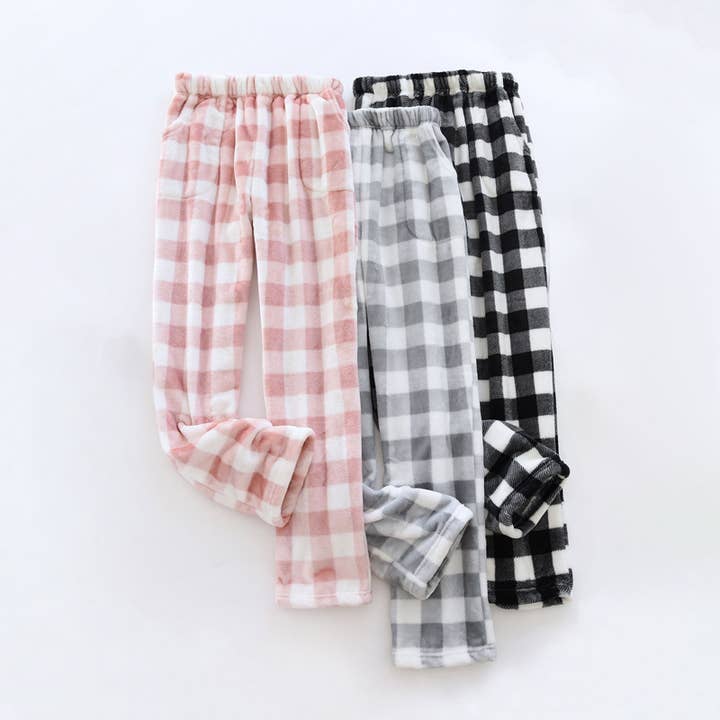 Rosa Clothing - Wholesale Pants - Women's - Winter plaid print flannel fleece lounge pants 12 colors6