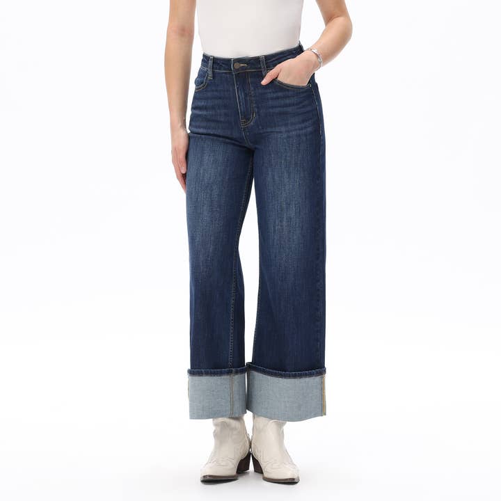 Jeans à jambes larges taille haute avec ourlets extensibles DEW8018 pour la vente par DOSSEVISU