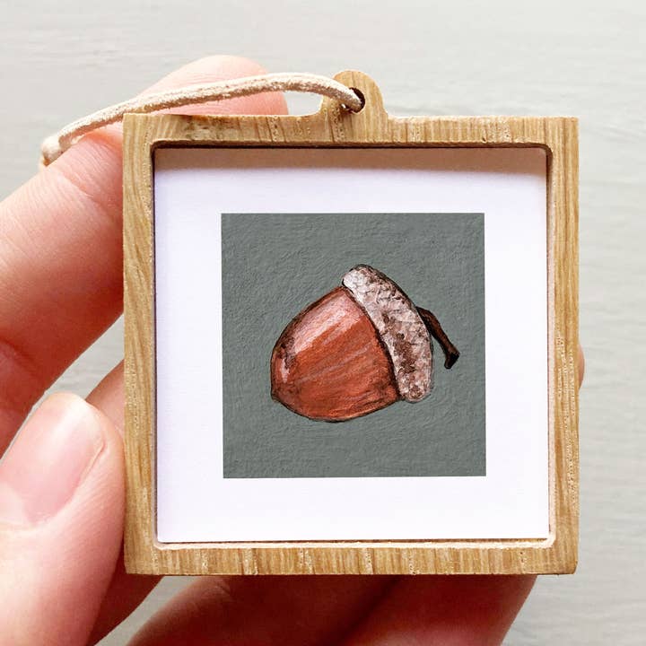Mini 1" Acorn Nature Tiny Watercolor Painting Art Print for wholesale by Mick's Art Goods