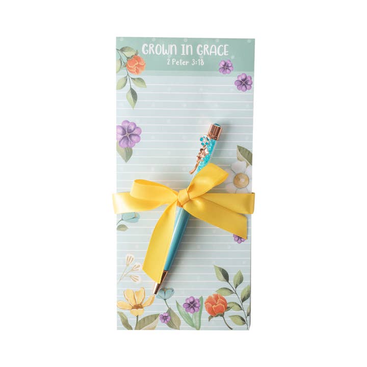 Listpad w/Pen: Teal Floral (2 Peter 3:18) for wholesale by Divinity Boutique