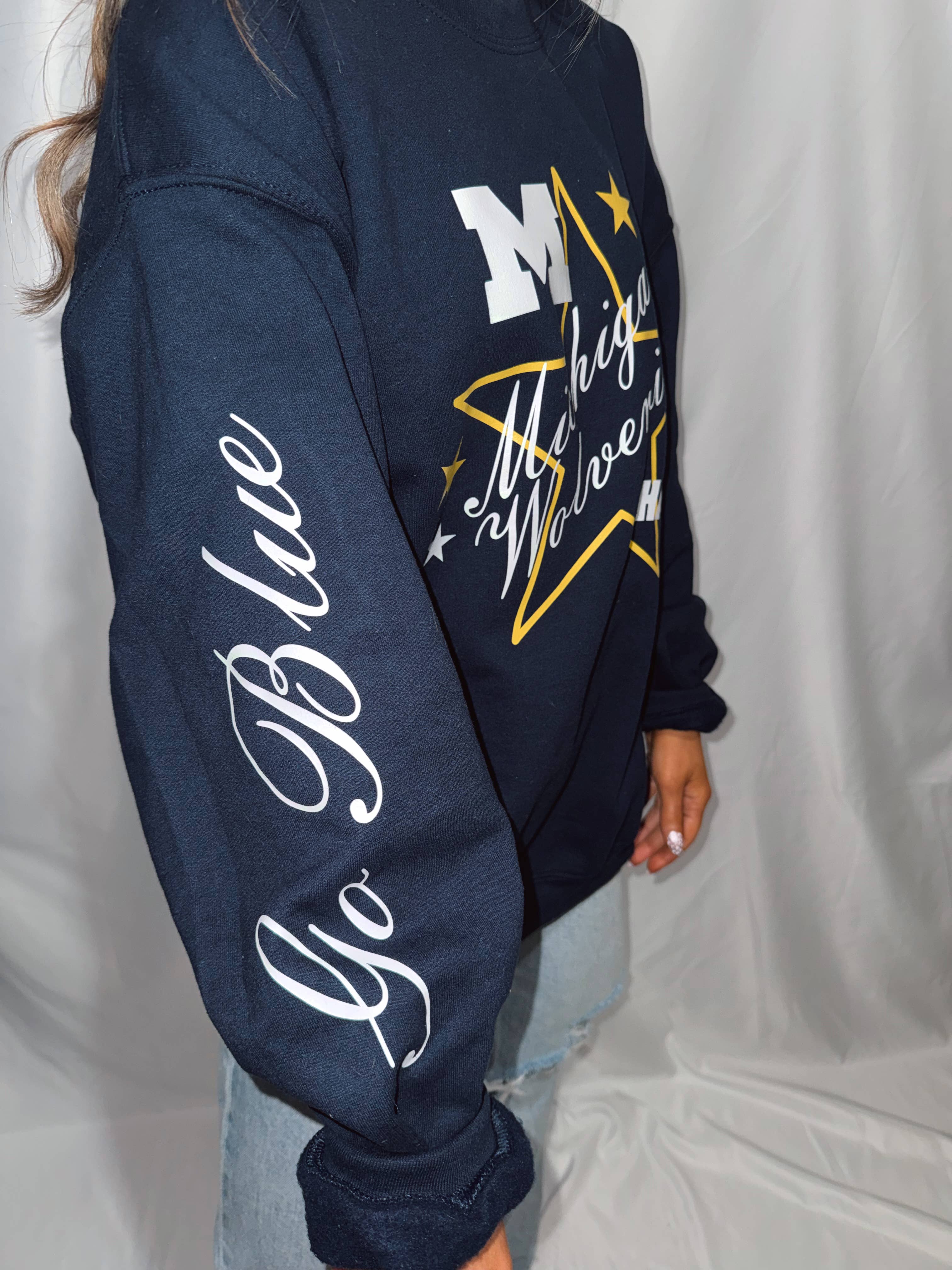 19 The Label - Wholesale Graphic Sweatshirt - Unisex - Michigan Wolverines Star Crewneck Sweatshirt - Navy1