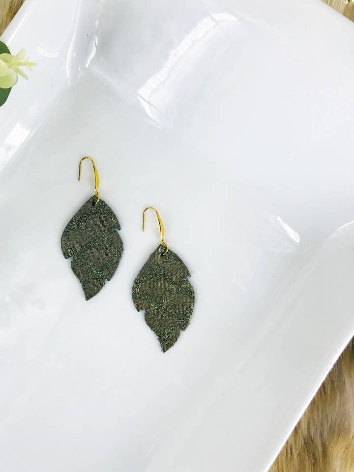 Olive Green Snake Skin Leather Dangle Earrings for wholesale by Magnolia & Peach Jewelry Boutique, LLC