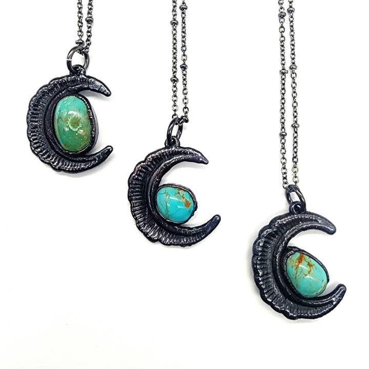Lunar Guardian Turquoise Crescent Moon Necklace for wholesale by MergingMetals