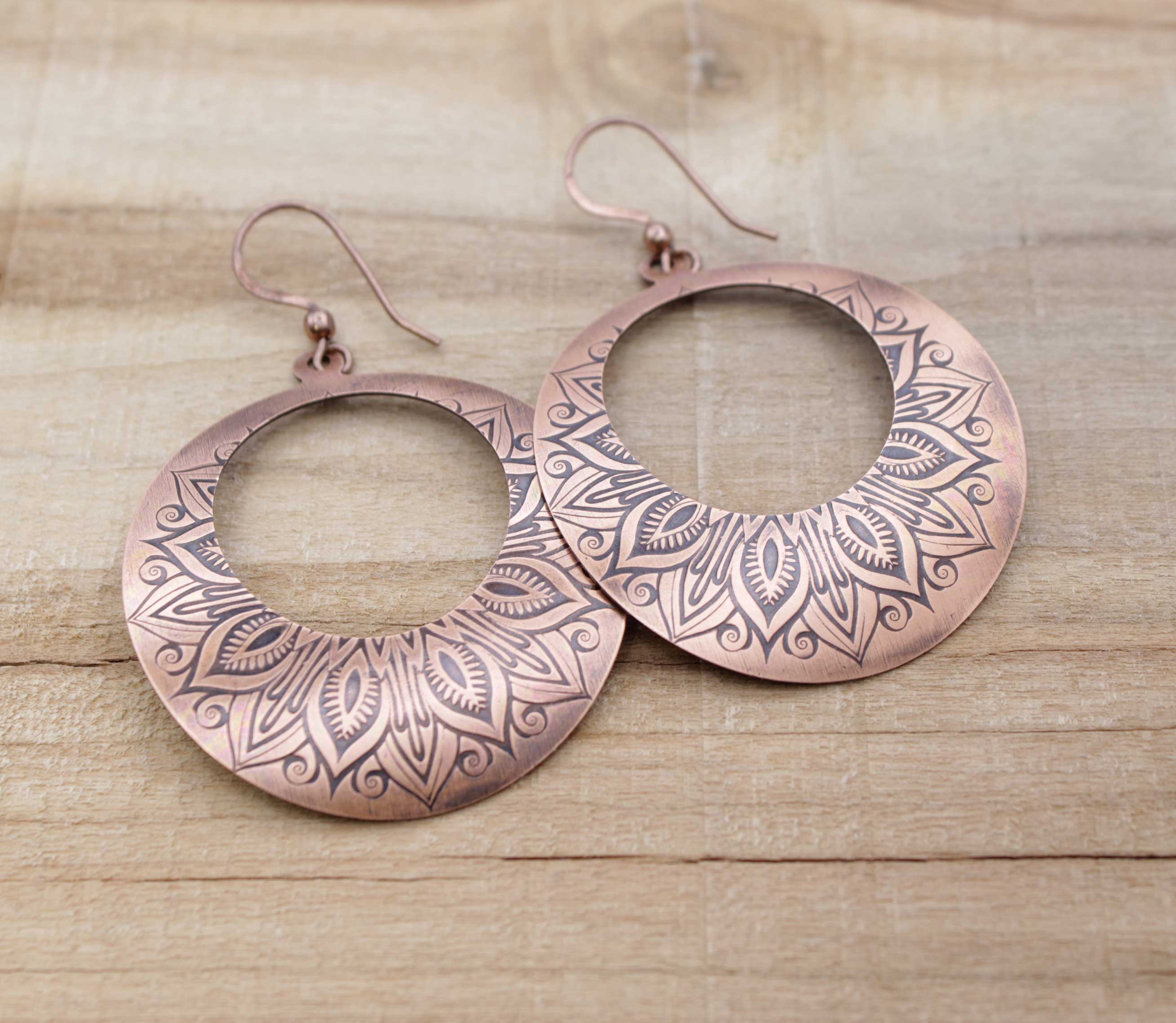 Pillar of Salt Studio - Wholesale Dangle Earrings - Copper Mandala Agogo Hoop Handmade Earrings3