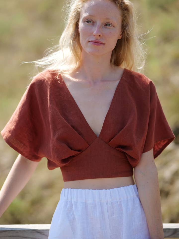 Linen Crop Top Butterfly for wholesale by Epic Linen