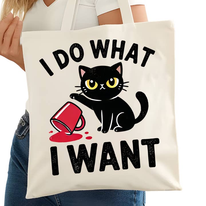 I Do What I Want Cat Tote Bag – Reading Tote for Book Lovers – Book Reader Bag - Romance Reader Tote - Book Store for wholesale by Purely Bookish