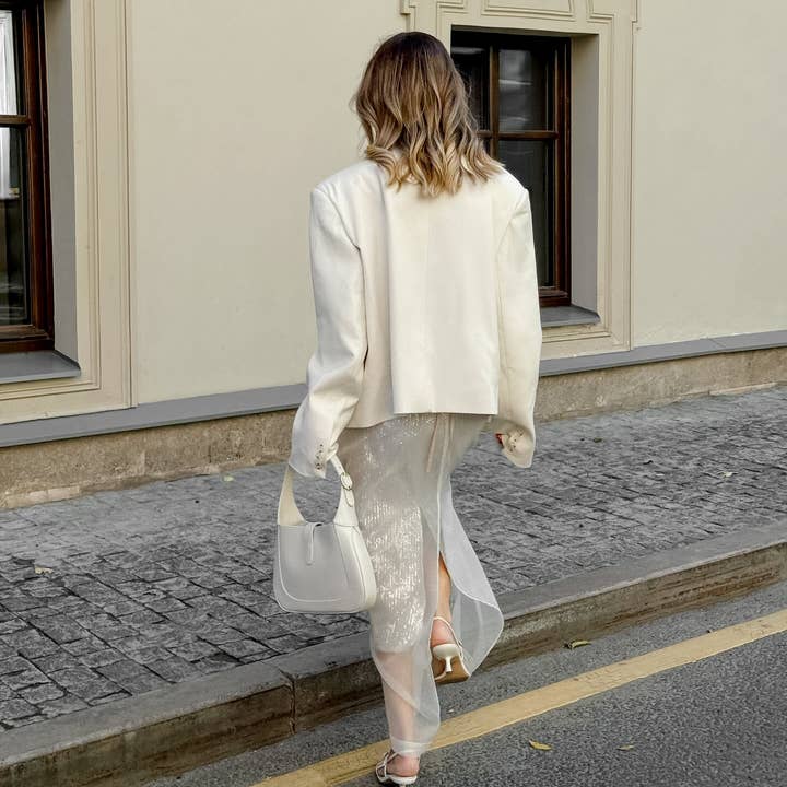 Marayn - Wholesale Skirt - Women's - Autumn French Chic Sheer White Mesh Maxi Skirt10