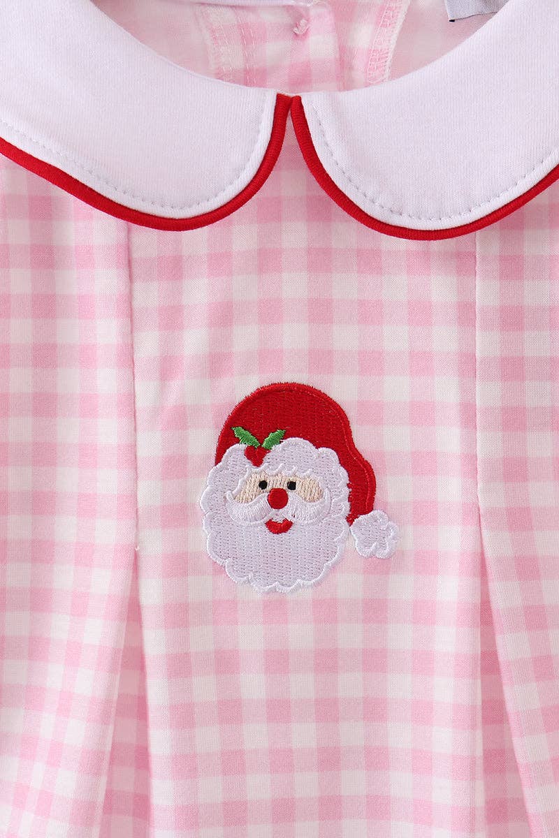 Mom & Co. – wholesale Bodysuit (non-footed) – Baby – Pink santa claus embroidery gingham bubble1