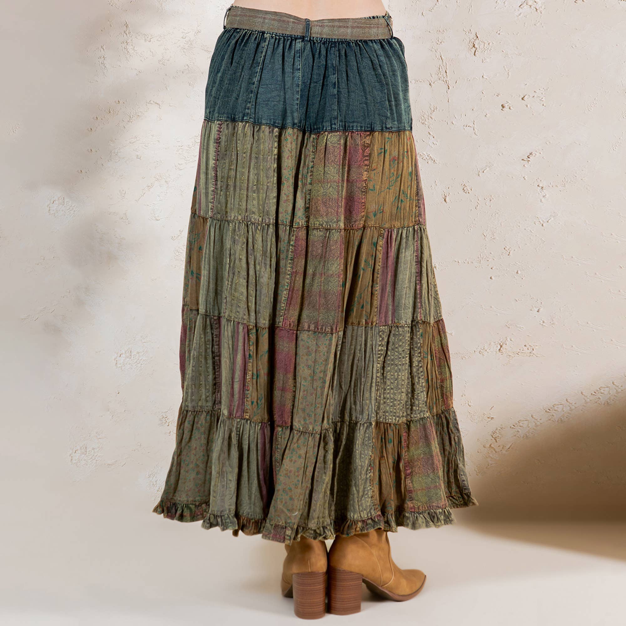 Young Threads - Wholesale Skirt - Women's - Western Boho Chic: Patchwork Belted Skirt  (New Color)8