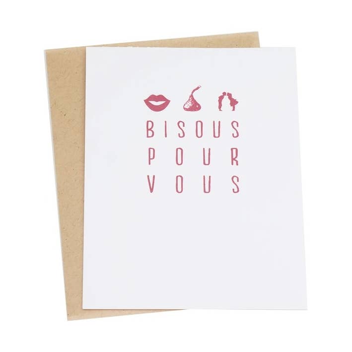 Bisous French Kisses Valentine's Day Card for wholesale by Dodeline Design