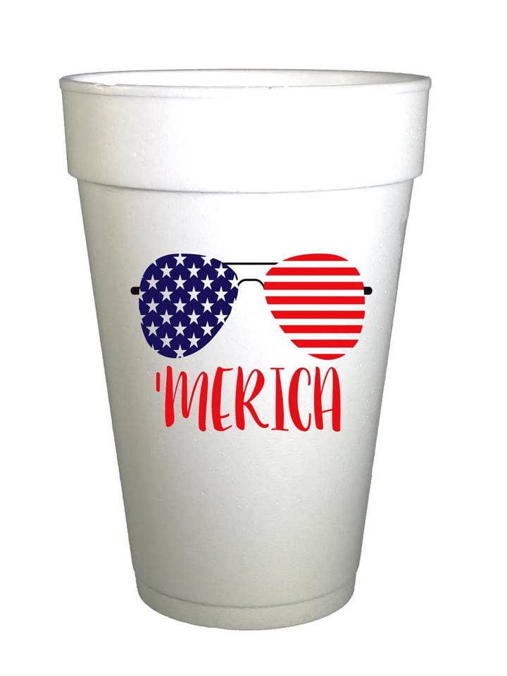 Fourth of July Party Cups-Merica Patriotic Sunglasses for wholesale by Preppy Mama