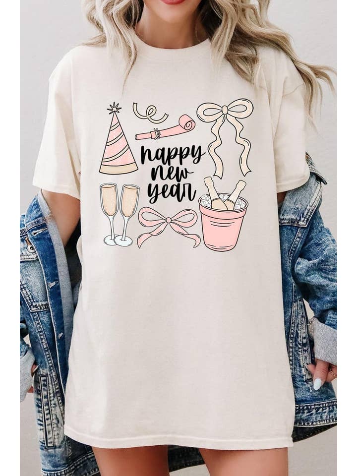 COLORBEAR - Wholesale T-Shirt (Graphic) - Women's - Happy New Year Graphic Heavy Cotton Tee18