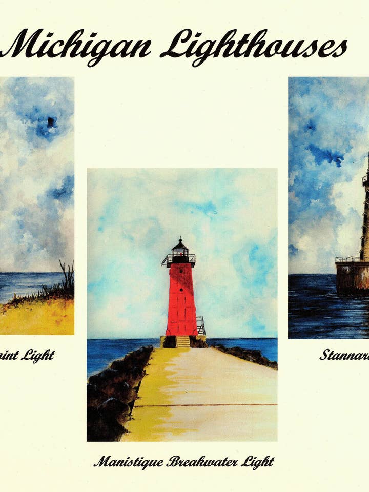 3 phares du Michigan Imprimer pour la vente par Michael Vigliotti