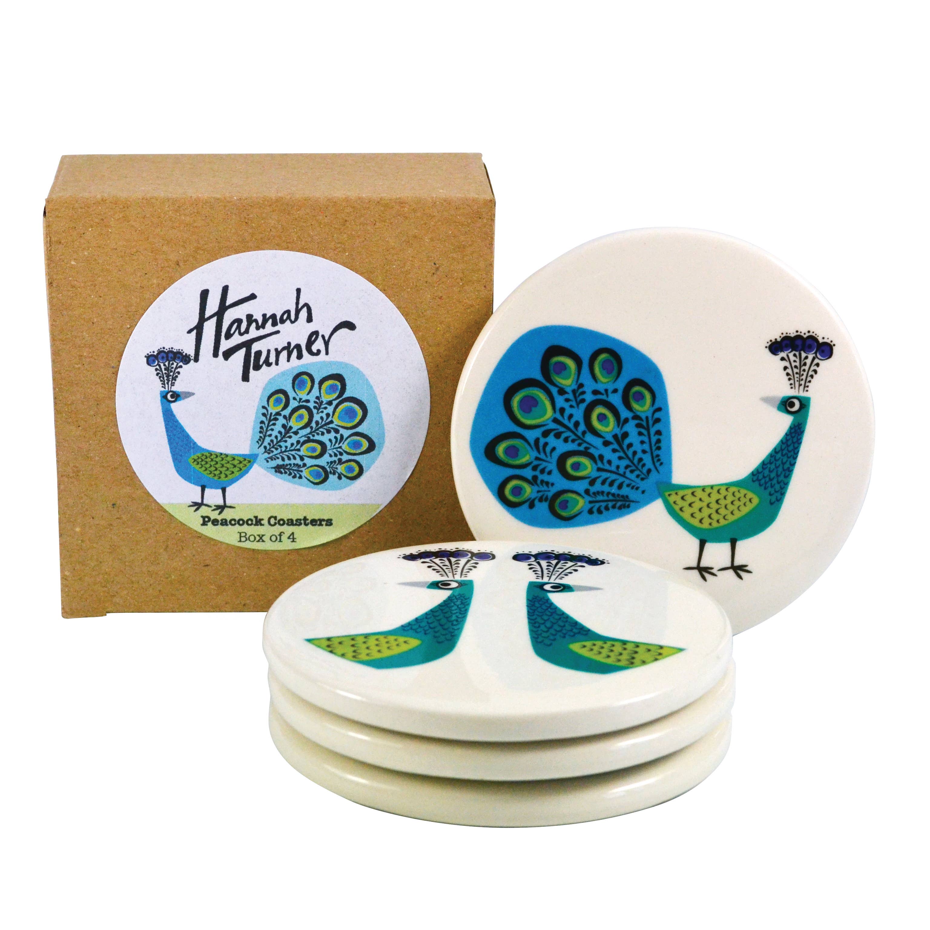 Hannah Turner Ltd - Vendita all'ingrosso Sottobicchiere - Set di 4 sottobicchieri in ceramica pavone fatti a mano2