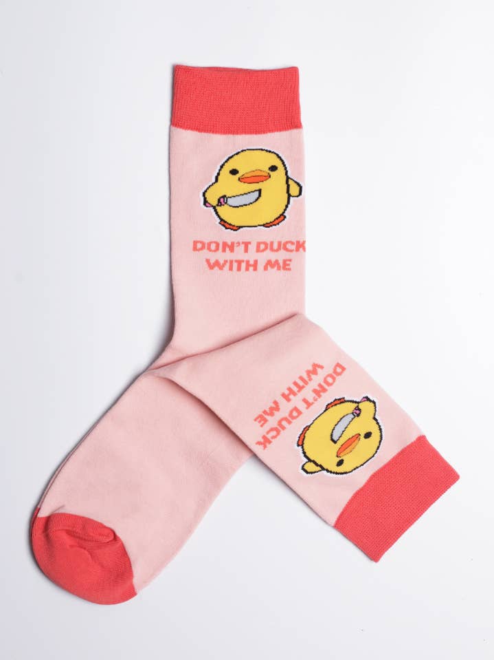 Women's Don't Duck With Me Funny Crew Socks for wholesale by Just Fun Socks