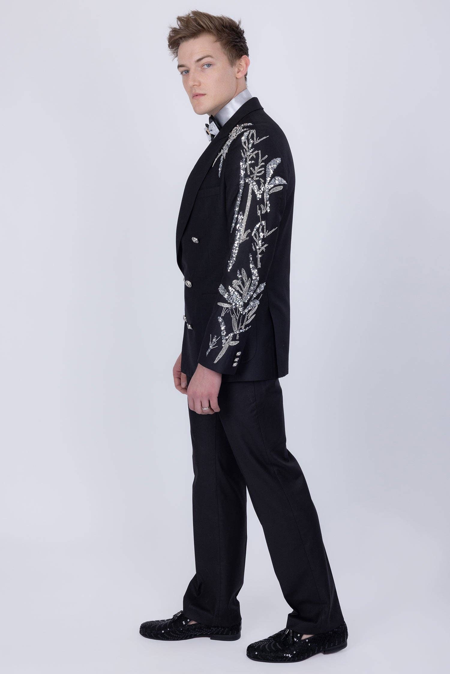 BARABAS - Wholesale Suit Set - Men's - Men's Sequins Double-Breasted Peak Lapel Suit 5SU377