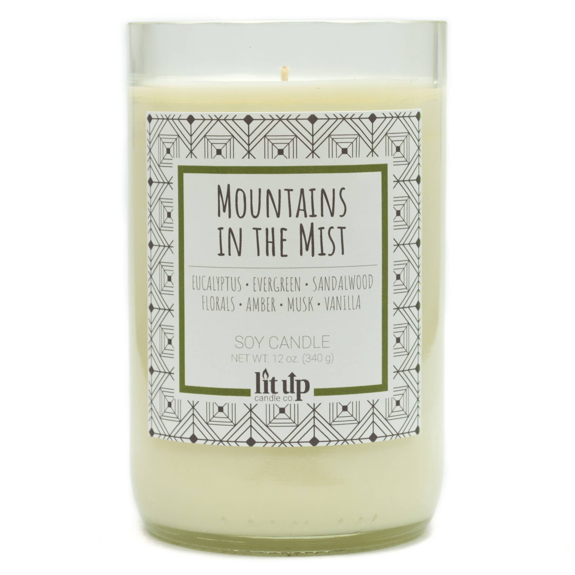 Lit Up Candle Co. - Vente Bougie en bocal - Bougies de soja Mountains in the Mist de 12 oz dans des bouteilles de vin1
