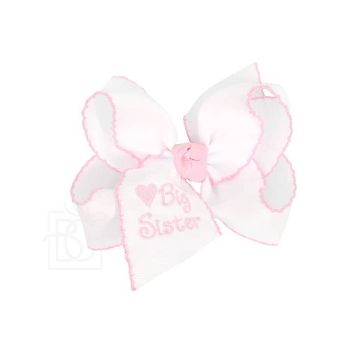 Beyond Creations, LLC - Wholesale Hair Bow - Kids - Embroidered Big Sister & Lil Sister Crochet Edge Bow