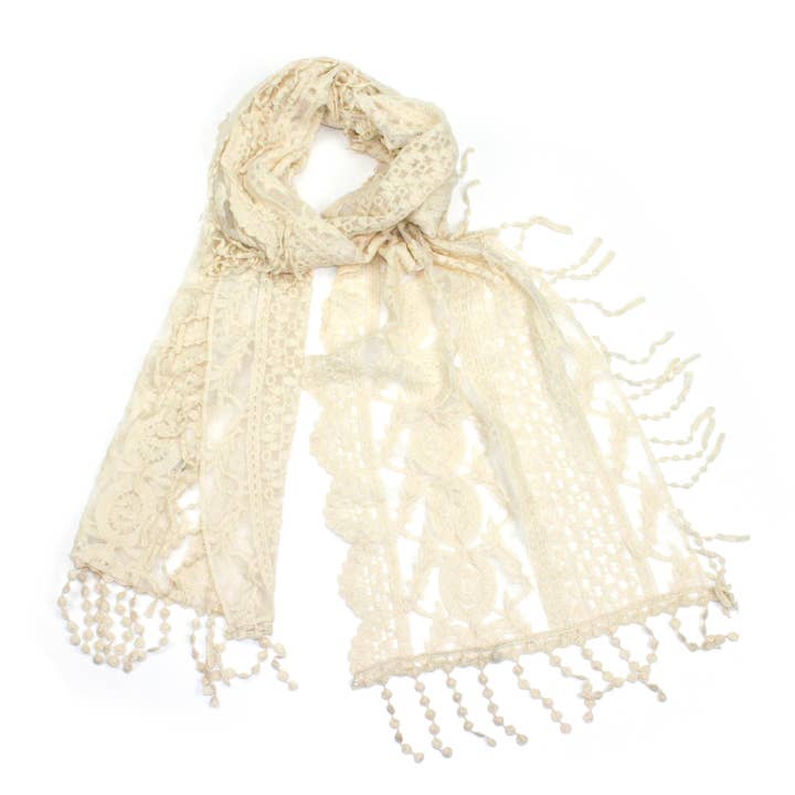 Cream spets och broderad halsduk för wholesale av F & J Collection