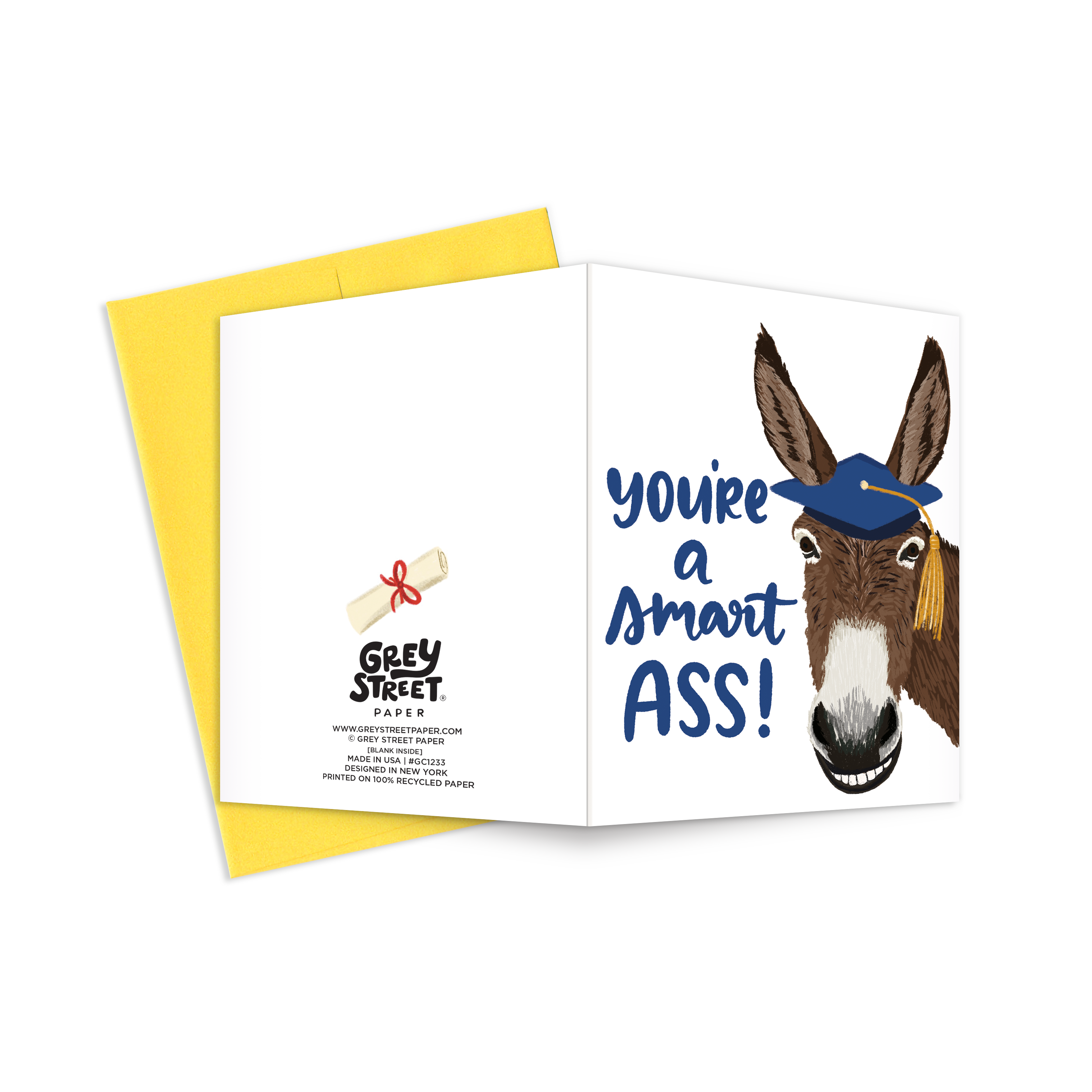 Grey Street Paper – Großhandel Karte zum erfolgreichen Abschluss – You're A Smart Ass Donkey Grußkarte zum Schulabschluss2